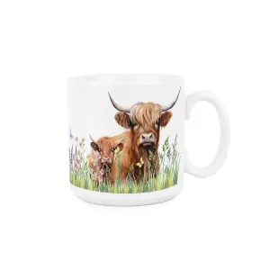 Highland Cow & Calf Large Mug - Farmyard Animals Countryside Drinkware Gifts - Tea/Coffee Ceramic White Cup Novelty Present