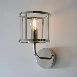 Luminosa Hopton Glass Shade Wall Lamp Bright Nickel