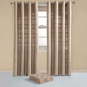 Homescapes Cotton Rajput Ribbed Beige Curtain Pair, 66 x 72" Drop