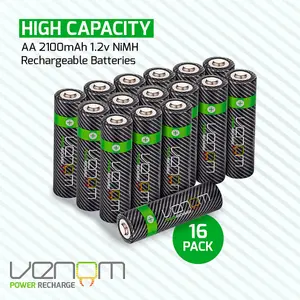 Venom Rechargeable AA Batteries - 2100mAh High Capacity - Pack of 16