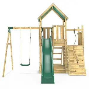 Rebo Modular Wooden Climbing Frame Adventure Playset - M3 plus Ramp & Single Swing