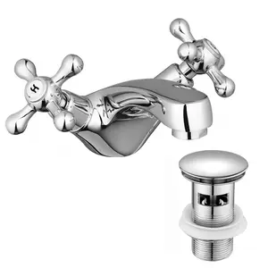 ENKI Beaumont Chrome Traditional Slotted Brass Basin Mixer Tap & Waste BBT0109