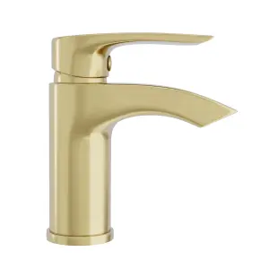 Bubly Bathrooms Brushed Brass Sleek Waterfall Basin Sink Mixer Tap & Click Clack Waste