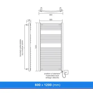 600x1200mm Curved Chrome Heated Towel Warmer Ladder Rail Radiator