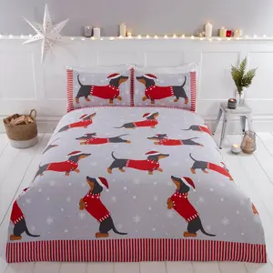 Adilet Sausage Dog in the Snow Duvet Cover Set Single Duvet Cover + 1 Standard Pillowcase