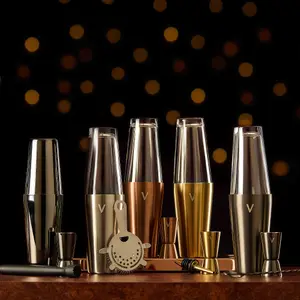 VonShef Cocktail Shaker Set Gold, 550ml Boston Shaker, 6pc Bartender Kit for Home Bar - Strainer, Muddler, Jigger & Gift Box