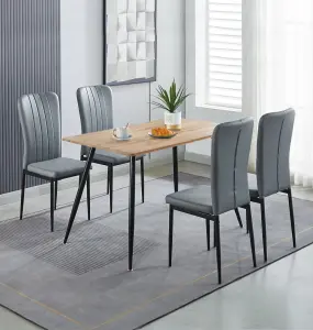 Hallowood Furniture Cullompton Small Rectangular Dining Table 120cm with 4 Faux Leather Grey Chairs