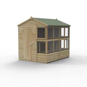 Forest Garden Beckwood Shiplap 8x6 ft Apex Natural timber Wooden Pressure treated Potting shed with floor & 10 windows - Assembly service included