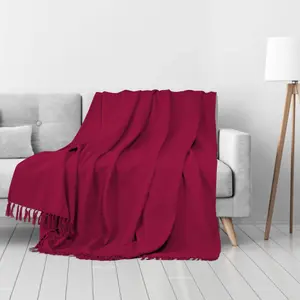 EHC Waffle Cotton Woven Large Sofa Throw 2 Seater Chair/ Sofa/ Bed 178 x 254 cm, Wine