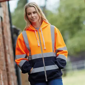 Reflective Stripe Workwear Fleece Colorblock Zip-Up Hoodie Orange 3XL