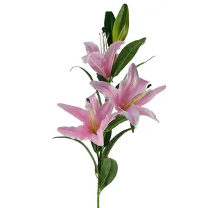 Pack of 6 x 100cm Large Pink Lily Stem - 3 Flowers