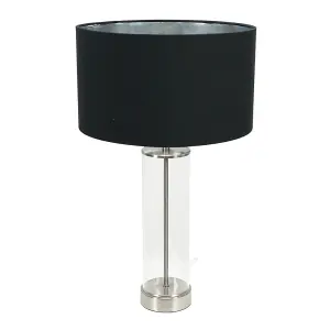 ValueLights Balan Glass with Chrome Table Lamp and Black with Metallic Chrome Inner Lamp Shade and LED Bulb