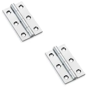 2 PACK - PAIR Solid Brass Cabinet Butt Hinge - 50mm - Polished Chrome Premium Cupboard