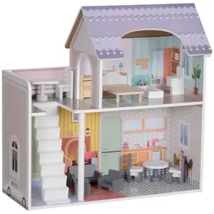 AIYAPLAY Dolls House with 13 Pieces Furniture & Accessories