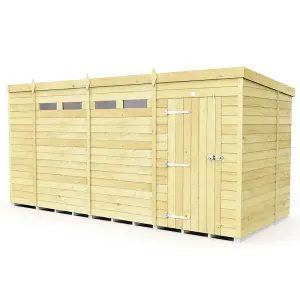 14 x 6 Feet Pent Security Shed - Single Door - Wood - L178 x W417 x H201 cm