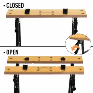 DURHAND 4-in-1 Work Bench Adjustable Saw Horse Clamp Table Foldable Black