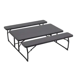 Black Foldable Picnic Table Bench Set Portable Camping Trestle Table Chairs 4 Seater