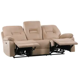 3 Seater Velvet LED Electric Recliner Sofa with USB Port Beige BERGEN