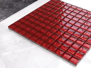 Glass mosaic on mesh for bathroom or kitchen 300mm x 300mm - Red Coral