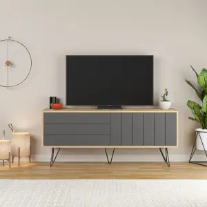 Decortie Picadilly Modern TV Unit Multimedia Centre Storage Cabinet Oak Anthracite Grey 139cm for 55" TV