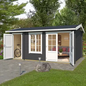 Lasita Redmile 2 Log Cabin with Side Store - 4.85m x 3m - Two Room Garden Summer House - Double Glazed