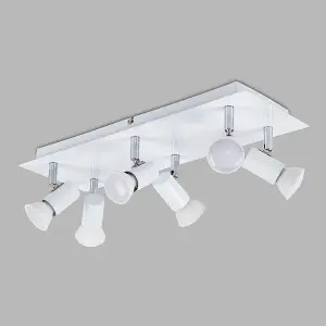 ValueLights Consul Modern Rectangular White and Chrome 6 Way Adjustable GU10 Ceiling Spotlight