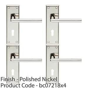 4 PACK - PAIR Rounded Lever on Lock Backplate Door Handle 150 x 50mm Polished Nickel