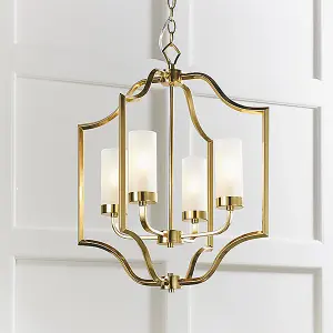 Luminosa Edrea 4 Light Ceiling Pendant Satin Brass & Frosted Glass, E14