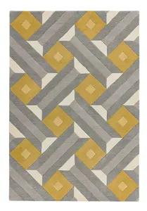 Modern Handmade Rug, Wool Rug for Bedroom & LivingRoom, Geometric Rug for DiningRoom, Ochre Grey Wool Rug-200cm X 290cm