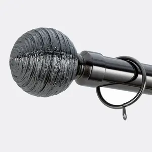 A.Unique Home Etched Ball Metal Extendable Curtain Pole with Rings and Fittings (25/28mm) - Black Nickel, 70cm - 120cm Approx