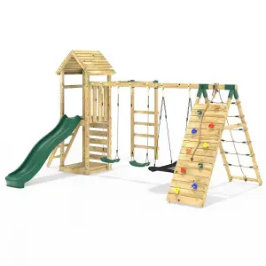 Rebo Wooden Climbing Frame with Swings, Slide, Up & over Climbing wall and Monkey Bars - Pyrennes