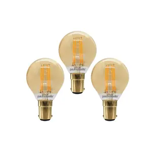 paul russells LED Filament Dimmable Golf Bulb, SBC B15, 4.5W 423 Lumens, 40w Equivalent, 2200K Extra Warm White, Pack of 3