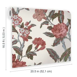 Laura Ashley Minera Red Floral Smooth Wallpaper Sample