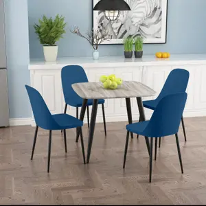 Core Products Aspen Grey Oak Effect 80cm Square Dining Table with 4 Blue Plastic Duo Design Chairs