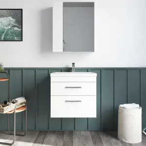 Rio 2 Drawer Wall Hung Vanity Basin Unit - 600mm - Gloss White with Black D Handles (Tap Not Included) - Balterley