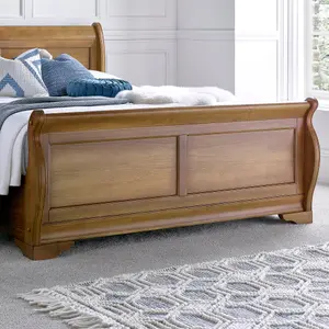 Toulon Wooden Sleigh Bed - Oak Finish - King Size 5ft Bed Frame Only