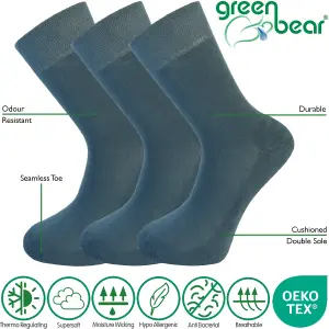 Green Bear Unisex Bamboo RAF BLUE Colour Socks-size 9-11 Cushioned Sole - Soft & Antibacterial - 3 Pack