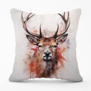 Watercolour Splashart Stag Face Cushions 60cm x 60cm