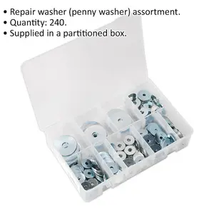 240 Piece Zinc Plated Repair Washer Assortment - M5 to M10 - Storage Box