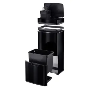 Cooks Professonal Recycling Sensor Bin - 4 Compartments plus Food Caddy, 75 Litre Capacity & Stainless Steel body - Black