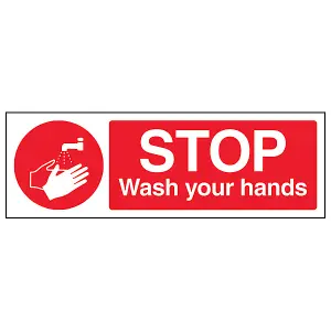 Stop, Wash Your Hands Catering Kitchen Sign - Rigid Plastic - 300x100mm (x3)