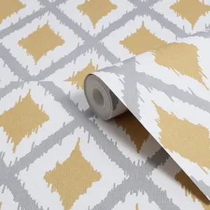 Fresco Ikat Geometric Ochre Wallpaper