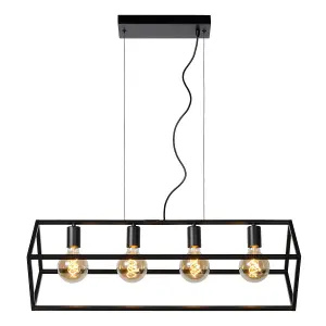 Lucide Fabian Modern Bar Pendant Light - 4xE27 - Black