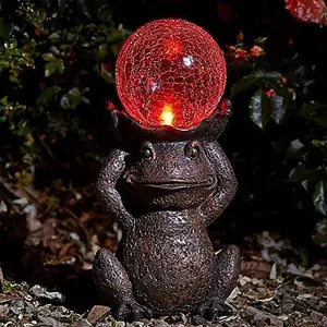 Solar Powered LED Frog Garden Ornament with Crystal Ball