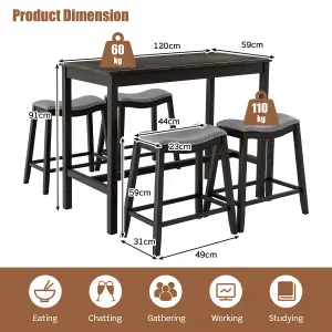 Costway 5PCS Dining Table Set Kitchen Counter Height Table with 4 Upholstered Stools