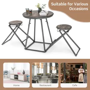 Costway 3-Piece Round Table & Stool Set Dining Bar Table w/ 2 Foldable Stools