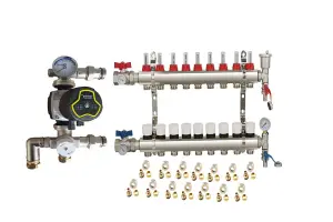 Warmer System Underfloor Heating 9 Port Manifold with 'A' Rated Auto Pump GPA25-6 III and Blending Valve Set