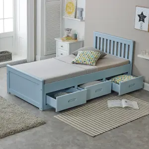 Mission Solid Wooden Storage Bed Frame 3ft Single - Blue