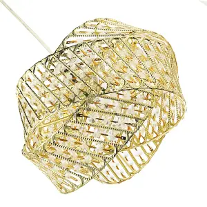 Designer Triple Ring Gold Pendant Light Shade with Small Clear Acrylic Beads