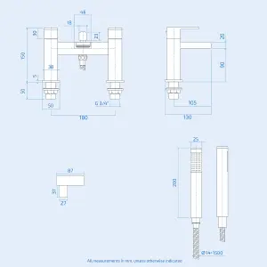 Nes Home Square Shower Waterfall Mixer Tap, Handset & Riser Rail Kit Chrome